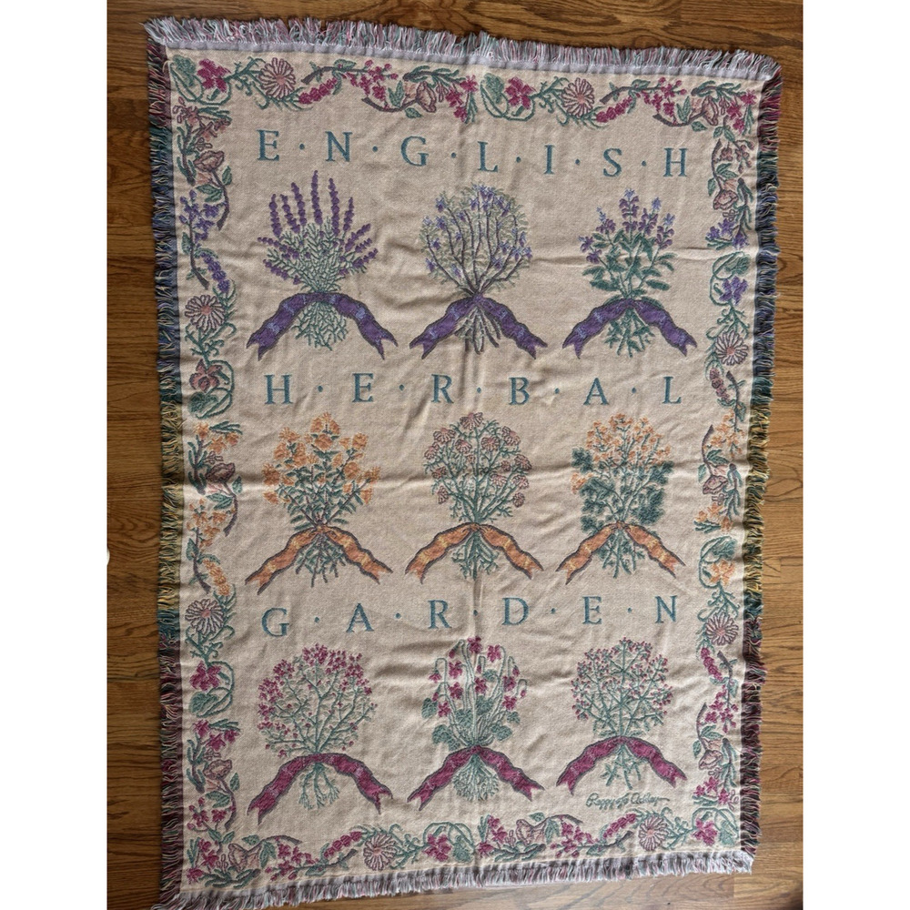 Goodwin Weavers English Herbal Garden Vintage Woven Cotton Throw Blanket Afghan